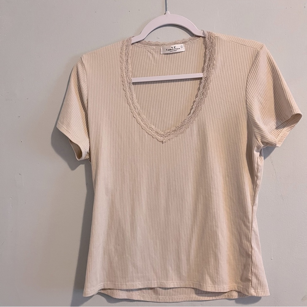 Cream Fitted Short Sleeve Tee